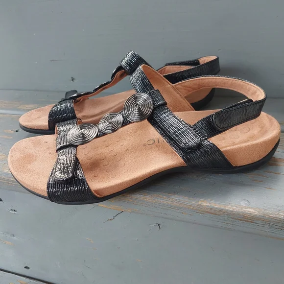 Vionic Farra II Medallions Women's Sandals Sz 8W Black Strappy Orthotic Comfort - Picture 3 of 9